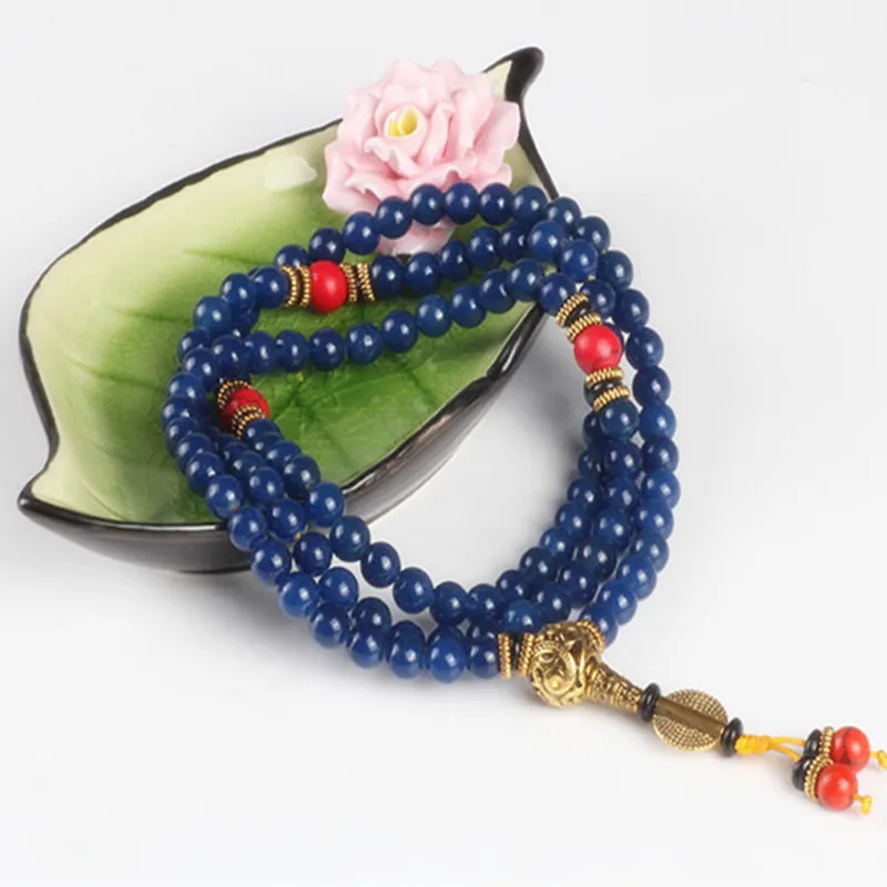 Günstig Sennier 8mm 108 lapis lazuli perlen Buddha gebet mala armband für Meditation, blau stein mit Roten Korallen frauen halskette