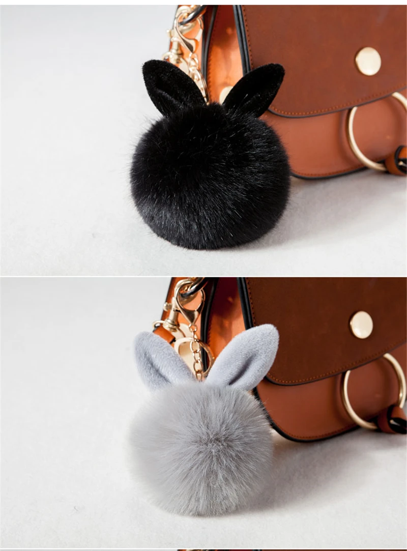 2017 Fur Pom Pom Keychain Fake Rabbit fur ball key chain porte clef pompom de fourrure pompon Bag Charms bunny keychain Keyring 29