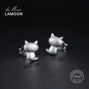 

LAMOON 2018 New Little Cat 100% Real 925 Sterling Silver Stud Earrings S925 Fine Jewelry For Women Girl Gift LMEY05