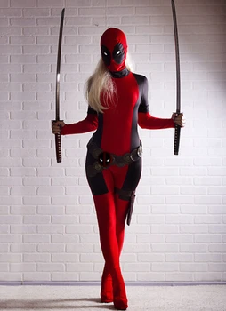 

(DP916) Lady Deadpool Costume Pattern Lycra Spandex Unisex Fetish Zentai Suits Superhero Cosplay Halloween Party Costume