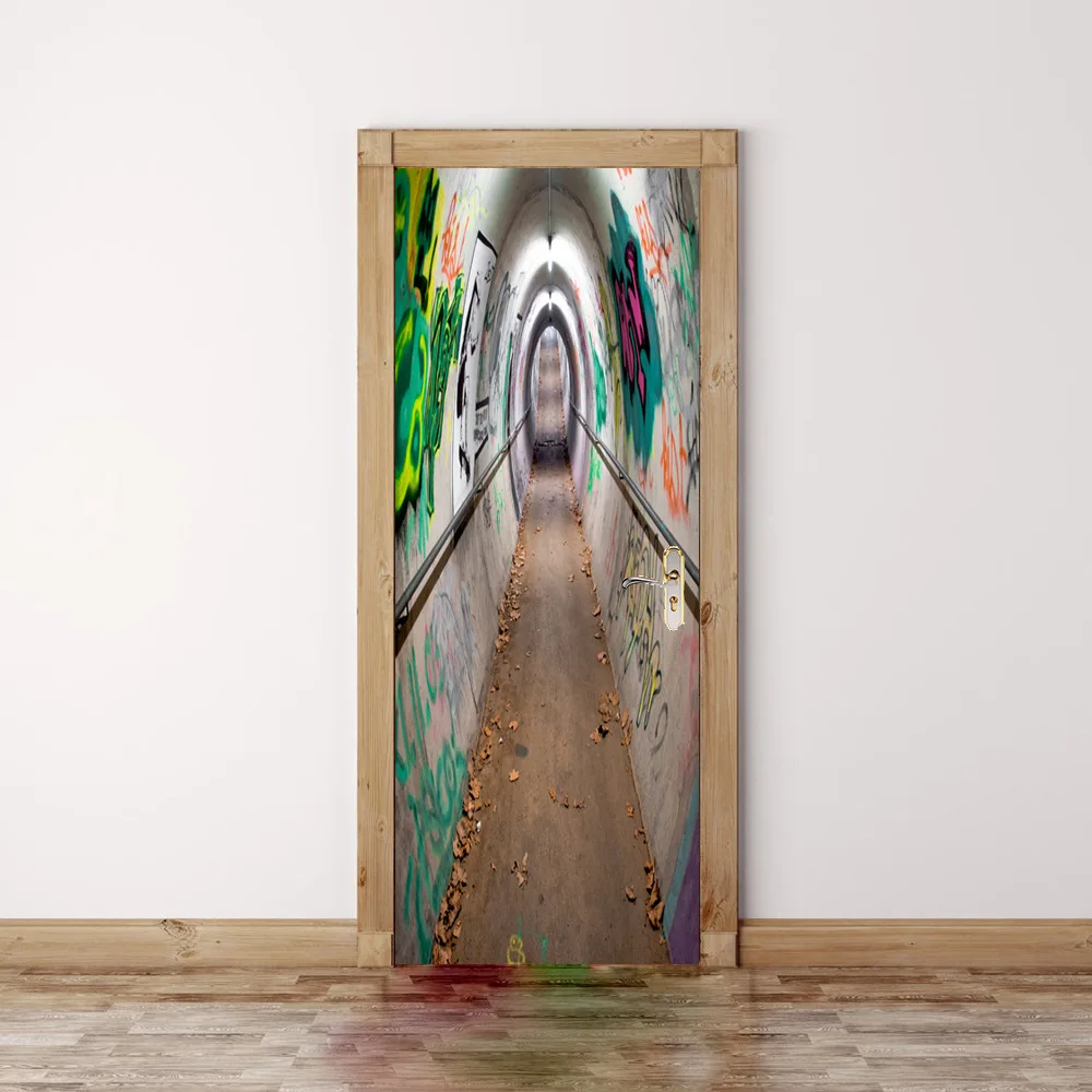 2 Panels Corridor Of Underground Mural Wall Stickers Door Sticker