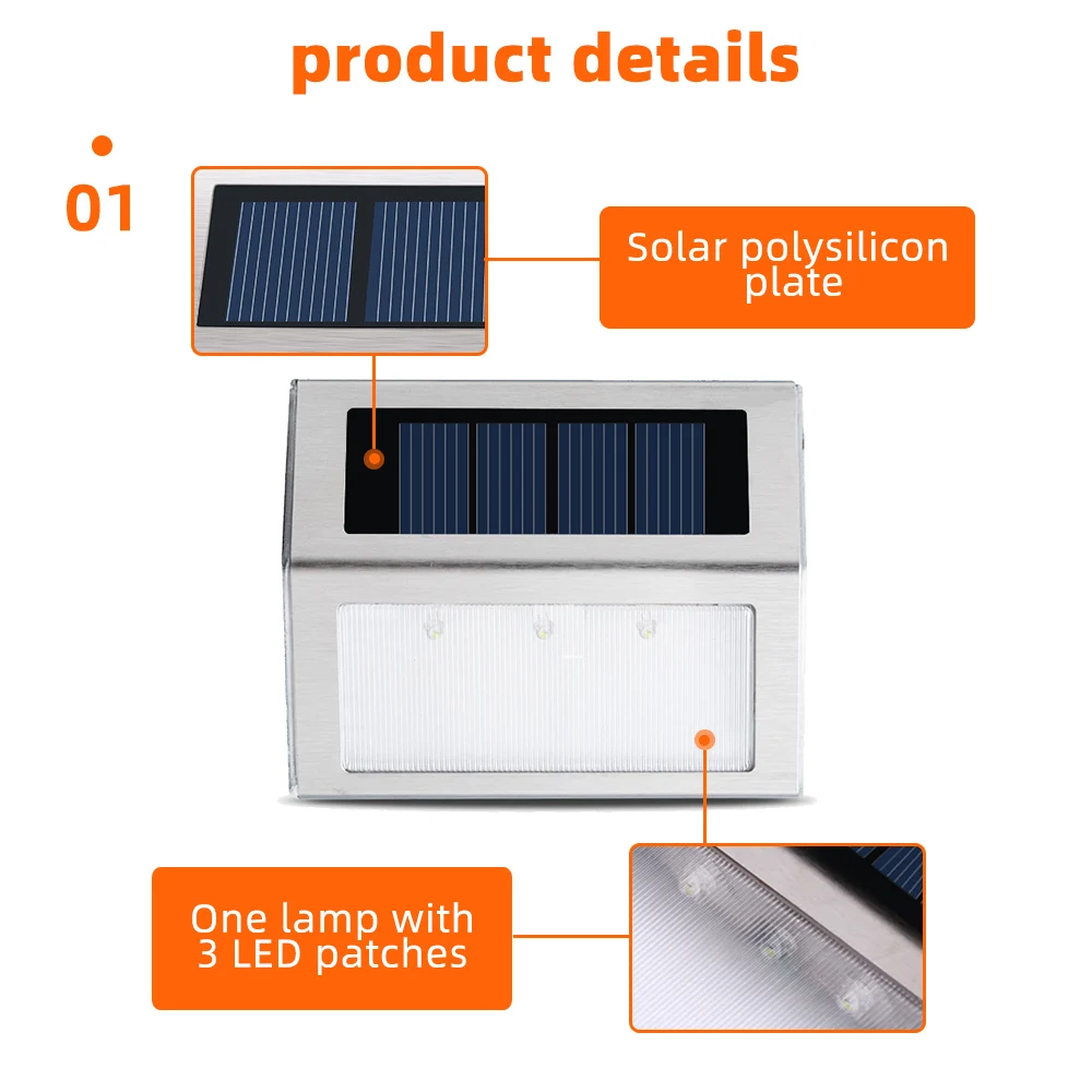 Настенный светильник на солнечной батарее, водонепроницаемый, 3 светодиода, портативный садовый светильник, материал из сплава s, светильник с контролем, внутренний светильник для крыльца