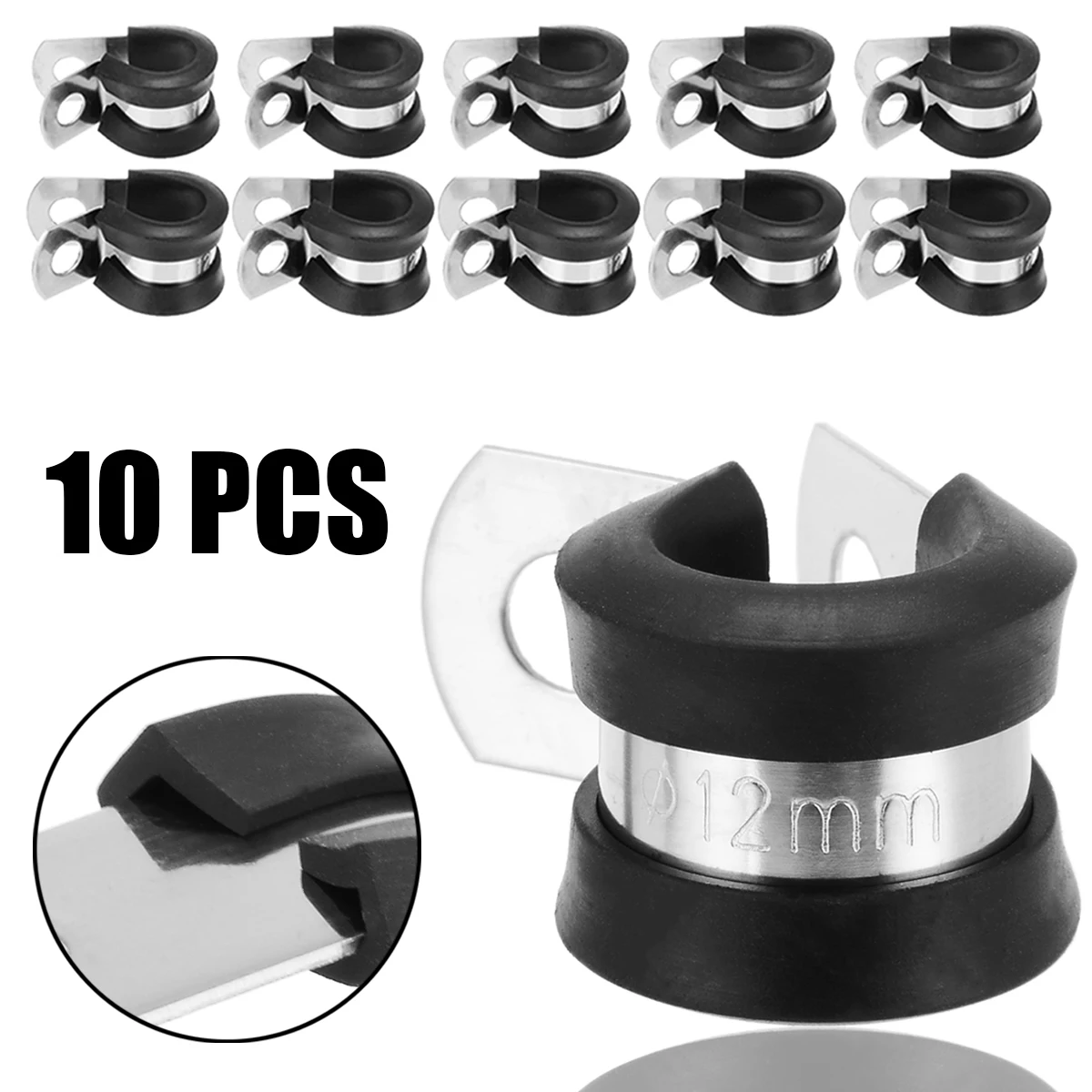 10Pcs 13mm P Clips Rubber Coated Stainless Steel Clamp Tube Pipe Cable Mounting Bracket Clips Fastener