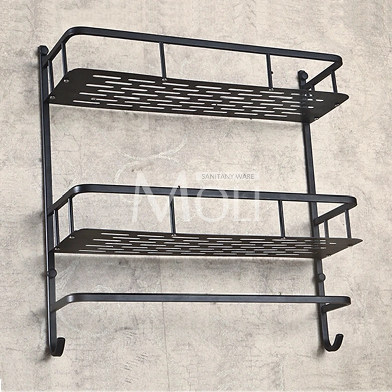 Oil Rubbed Bronze Bathroom Shelf Wall Mounted Dual Layer Oil Rubbed Bronze Bathroom Shelf Wall Mounted Dual Layer Multifunction Storage Shelves With Towel Bar And Hook In From Home Improvement On