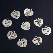 

WKOUD 20pcs Silver Plated made for you charm peach heart pendants fashion bracelet earrings DIY metal jewelry findings A1213