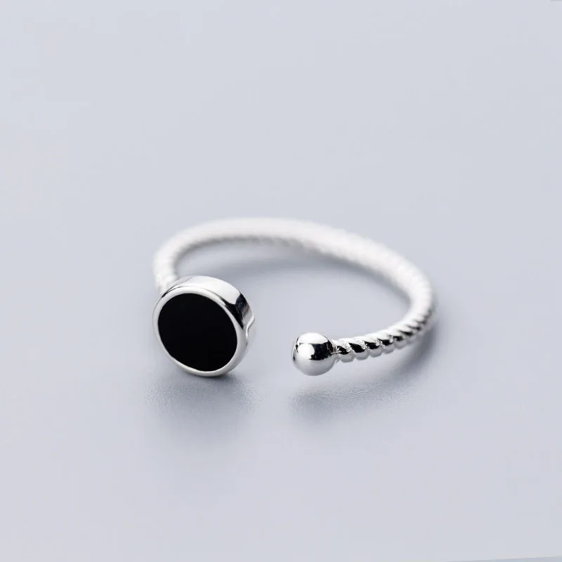 INZATT, настоящее 925 пробы, серебряное, геометрическое, черная эмаль, круглое кольцо для модных женщин, минималистичные аксессуары, хорошее ювелирное изделие, подарок