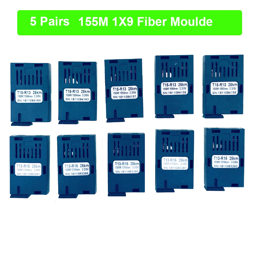 

free shipping 5 Pairs 155M Single fiber SC connector bidi 20km 1*9 module optical transceiver for 100M media converter HTB-3100