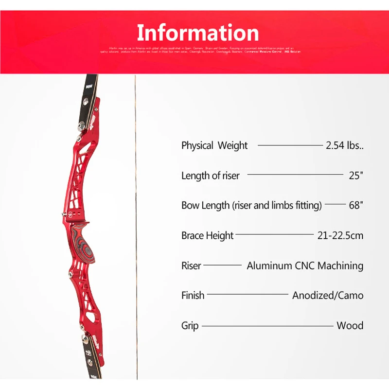 6 цветов Рекурсивный лук стойка для R/L руки 25 дюймов Алюминиевый сплав 6061 T6