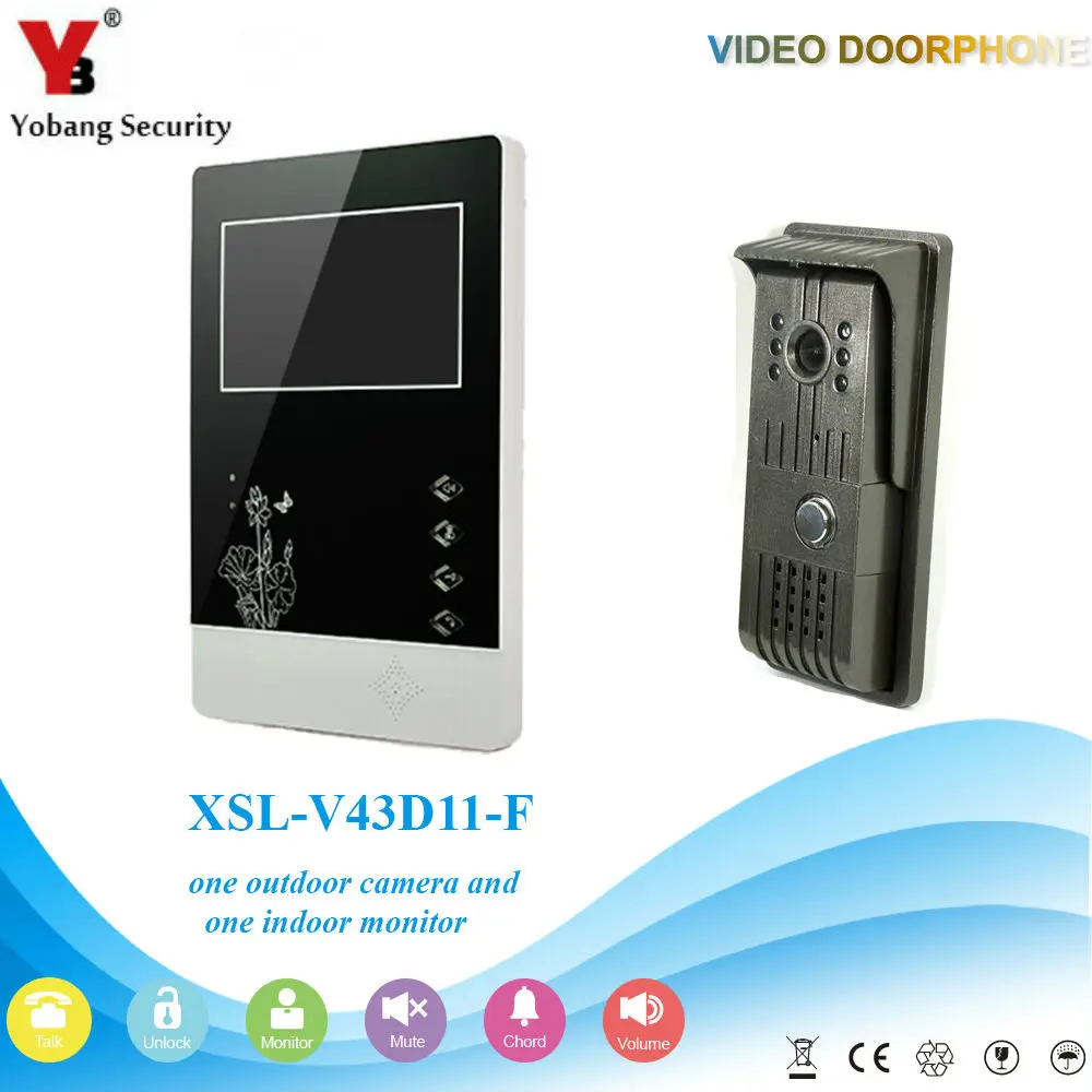

YobangSecurity Wire Video Door Phone Intercom System 4.3"Inch Color Monitor IR Camera Video Intercom Doorbell Kit For Apartments