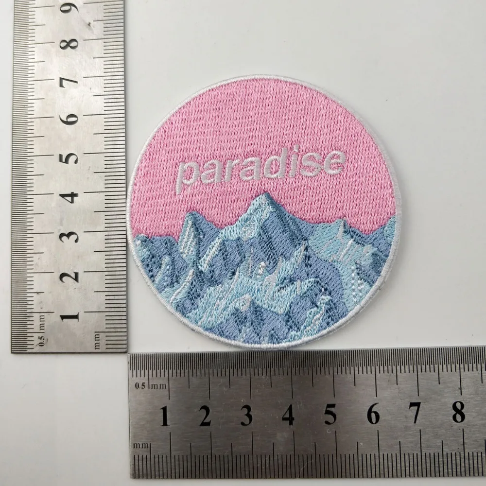 Paradise iceberg patch custom DIY embroidery Iron on Patches military Applique name text Patch back of cut free shipping (2)