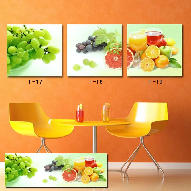 3 Paneles Enmarcados Pinturas de la Fruta de la Cocina Decoración de La