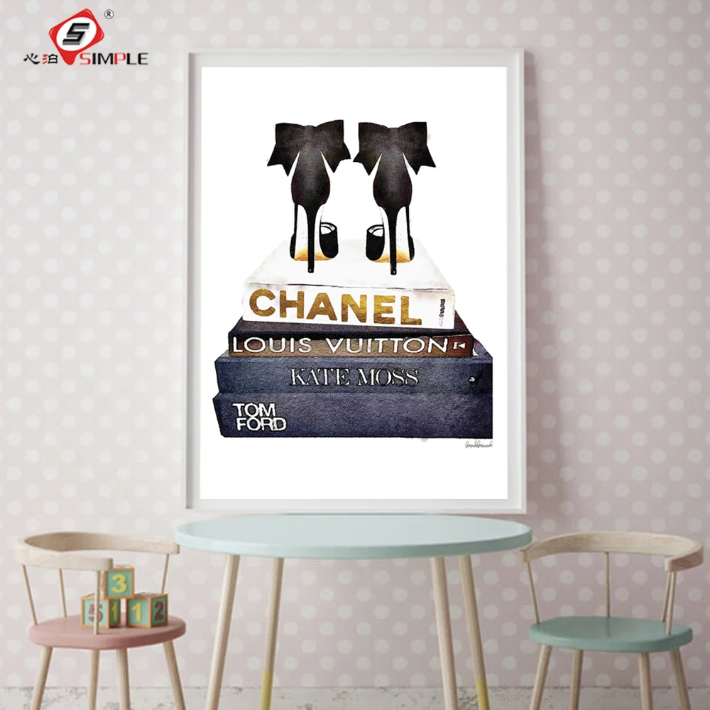 

Simple Fashion Picture Bookstack Canvas Poster and Prints High Heel Prints Wall Art Pictures for Living Room Home Decor Unframed
