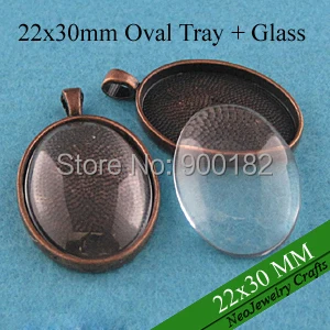 

22x30mm Antique Copper Oval Blank Pendant Setting, Copper Blank Pendant Tray + Clear Glass (200 Trays + 200 Glass)
