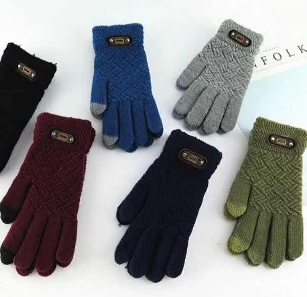 Мужские модные утепленные термоперчатки мужские вязаные классические теплые зимние перчатки для вождения с сенсорным экраном R1939