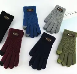 Мужская мода утолщаются тепловой перчатки мужской вязаный Классический зимние теплые перчатки сенсорный экран водительские перчатки
