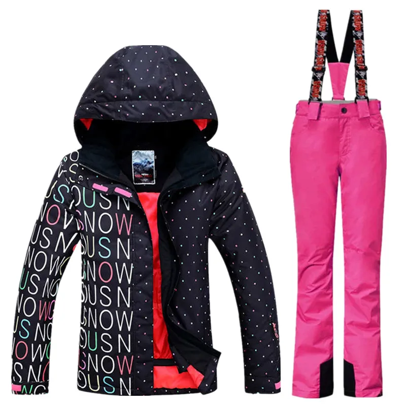 GSOU SNOW marca impermeable traje de esquí traje de las mujeres pantalones de chaqueta de esquí de invierno chaqueta de Snowboard pantalones montaña traje de esquí de las mujeres ropa de nieve