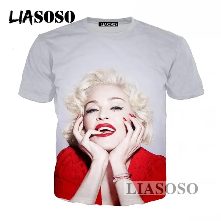 

LIASOSO Summer New Fashion Men Women Sweatshirt 3D Print Sexy Singer Madonna T Shirt Short Sleeve Top Harajuku Pullover T284-01