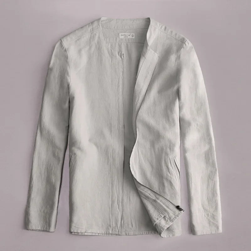 

Italy Style Simple fashion novelty Long Sleeve Round Collar Jacket Men Linen Cotton Spring brand clothing Men Jacket Jaqueta jas