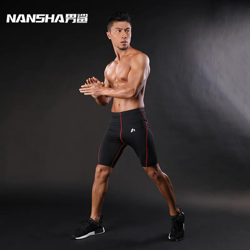 

NANSHA Mens Compression Shorts Line Short Tights Skinny Bodybuilding Breathable MMA Man's Bottom Compressed Fitness shorts