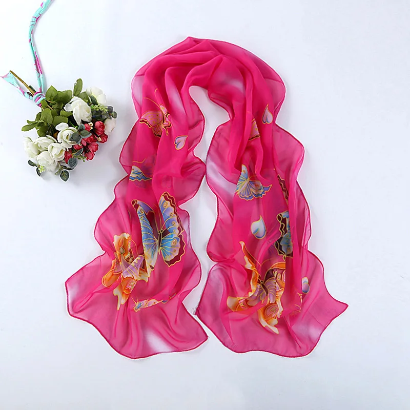 Новый Дизайн Для женщин Мода бабочка печати шарф Шелковый шифон Летние Пляжные Обёрточная бумага хиджаб длинный платок 50*160 см