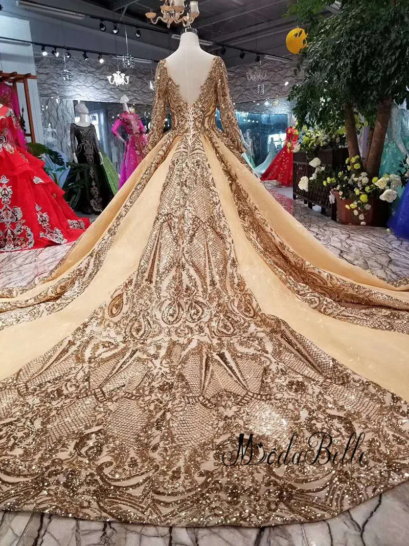 Modabelle Saudi Arabia Long Sleeve Muslim Gold Sequins Evening Dress ...