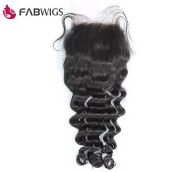 Fabwigs глубокая волна Синтетическое закрытие шнурка волос с волосами младенца отбеленные узлы 100% перуанский Реми Человеческие волосы кусок