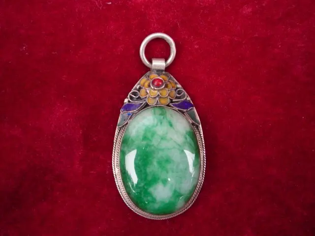 

Rare Qing Dynasty cloisonne&Silver jade Pendant ,free shipping