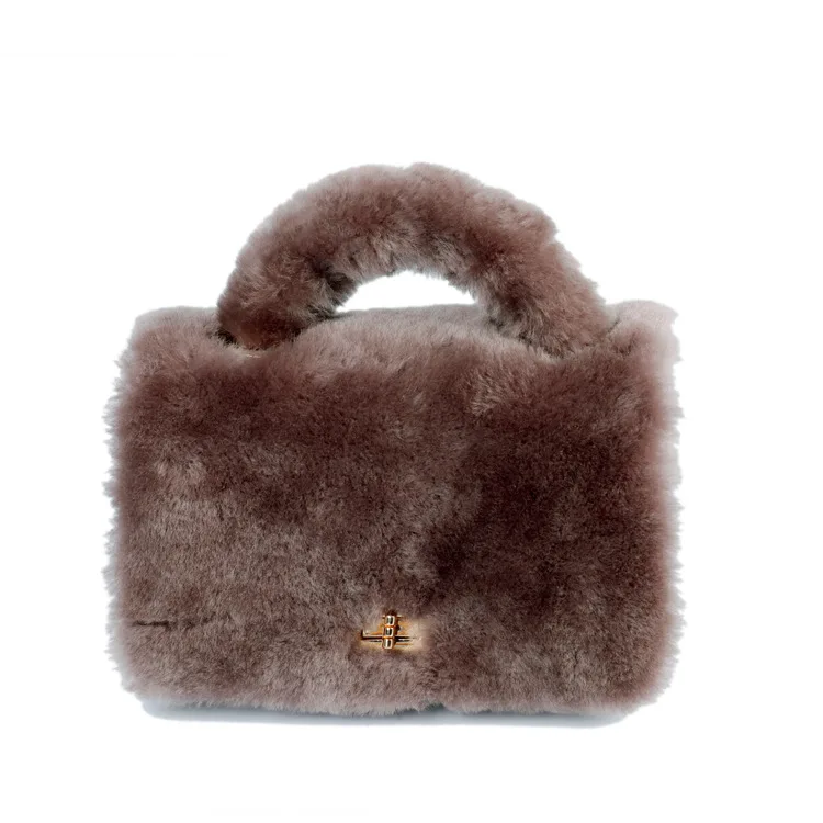 

2017 Winter Real Fur Shoulder & Handbags Women Flap Lamb Wool Small Tote Cute Purse
