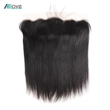 Allove перуанские прямые волосы Фронтальная 13x4 уха до уха Кружева Фронтальная Закрытие часть швейцарская шнуровка не Реми человеческие волосы