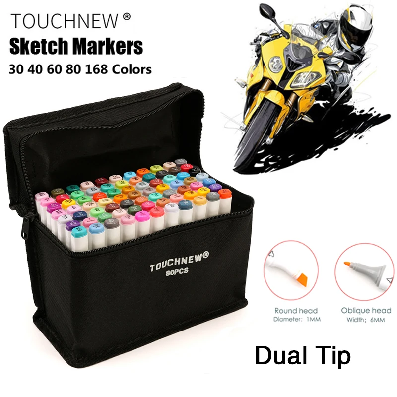 

TOUCHNEW 30/40/60/80 Colors Dual Tip Art Markers Set Alcohol Sketch Marker Pen for Artist Drawing Manga Design Artist Supplies