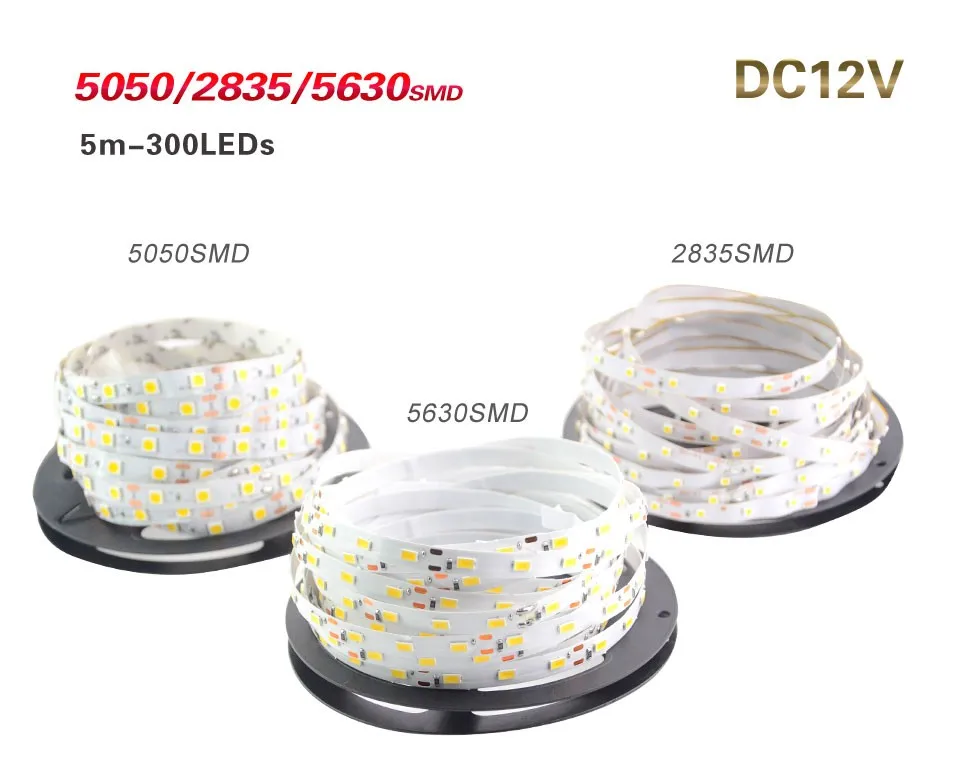 5 м/рулон RGB Светодиодные ленты света 2835 5050 5630 3528 SMD DC 12 V 60 Светодиодный s/M, 300 светодиодный s ленточная гирлянда декоративная светодиодная лампа-лента
