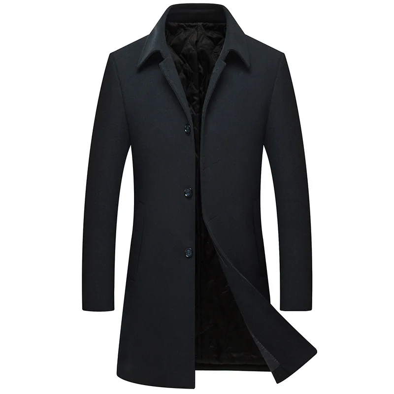 Новое зимнее пальто, мужской Тренч, пальто для мужчин, шерстяное пальто Abrigo Hombre, однотонное X-long пальто, Мужская ветровка, Тренч, пальто для мужчин, M-3XL - Цвет: Черный