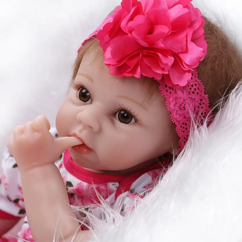 

NPK 55cm Silicone reborn baby doll toys for girl, lifelike reborn babies with flora dress rooted hair children play house toys