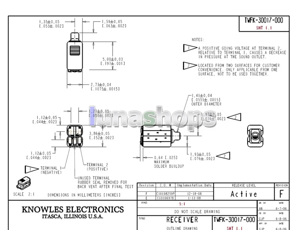 LN005990 1 пара TWFK-30017 сбалансированный арматурный драйвер динамик для наушников для Nowles UE JH внутриканальный монитор IEMs шумоподавление