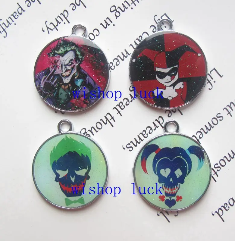 New 20pcs Cartoon Harley Quinn Joker Metal Charm Pendants DIY Jewelry