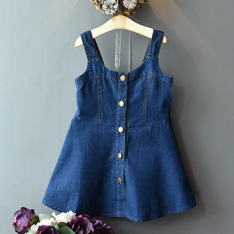 

Girls Dresses 2019 Summer New Children's Wear Girls Simple Casual Sleeveless Denim Strap Wild Vest Dress