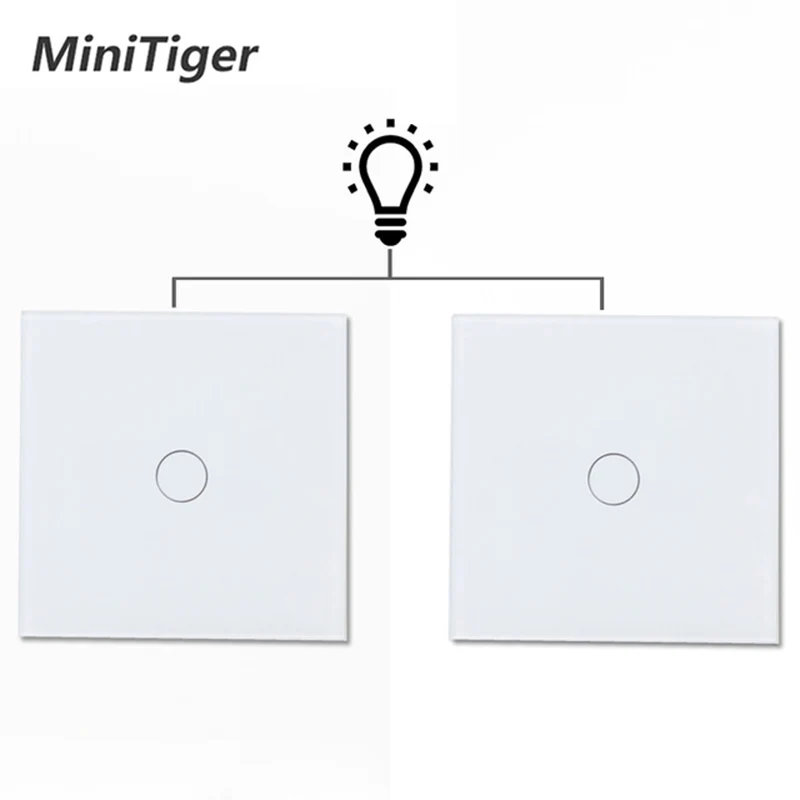 

Minitiger EU Standard Luxury Glass Crystal Panel 1 Gang 2 Way Light Wall Touch Switch Waterproof and Fireproof