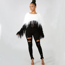 winter new hot sweater long-sleeved women's front and back two hand-woven tassels hooded low-cut irregular sweater winter new hot sweater long-sleeved women's front and back two hand-woven tassels hooded low-cut irregular sweater
