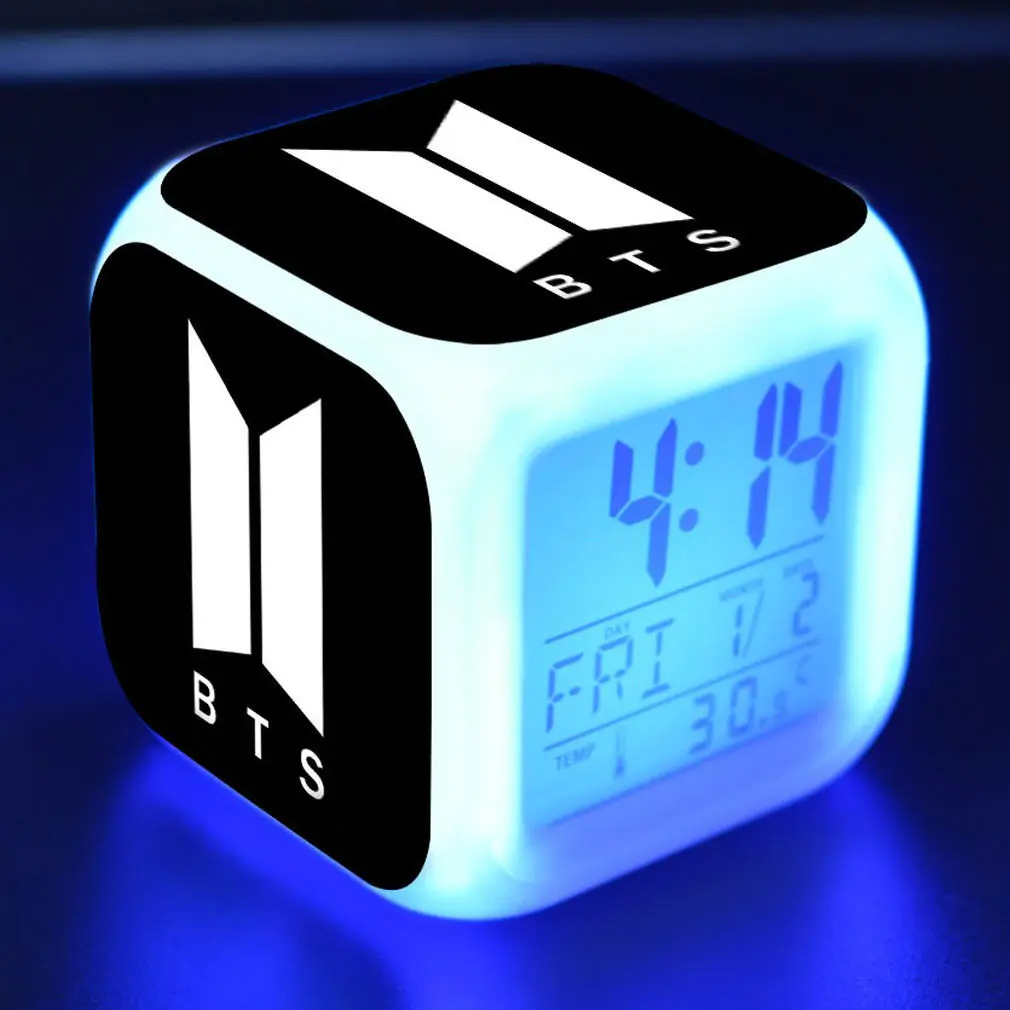 KPOP BTS кубический Цифровой Будильник Изменение цвета часы Bangtan для мальчиков светодиодный креативный ночной Светильник - Цвет: F