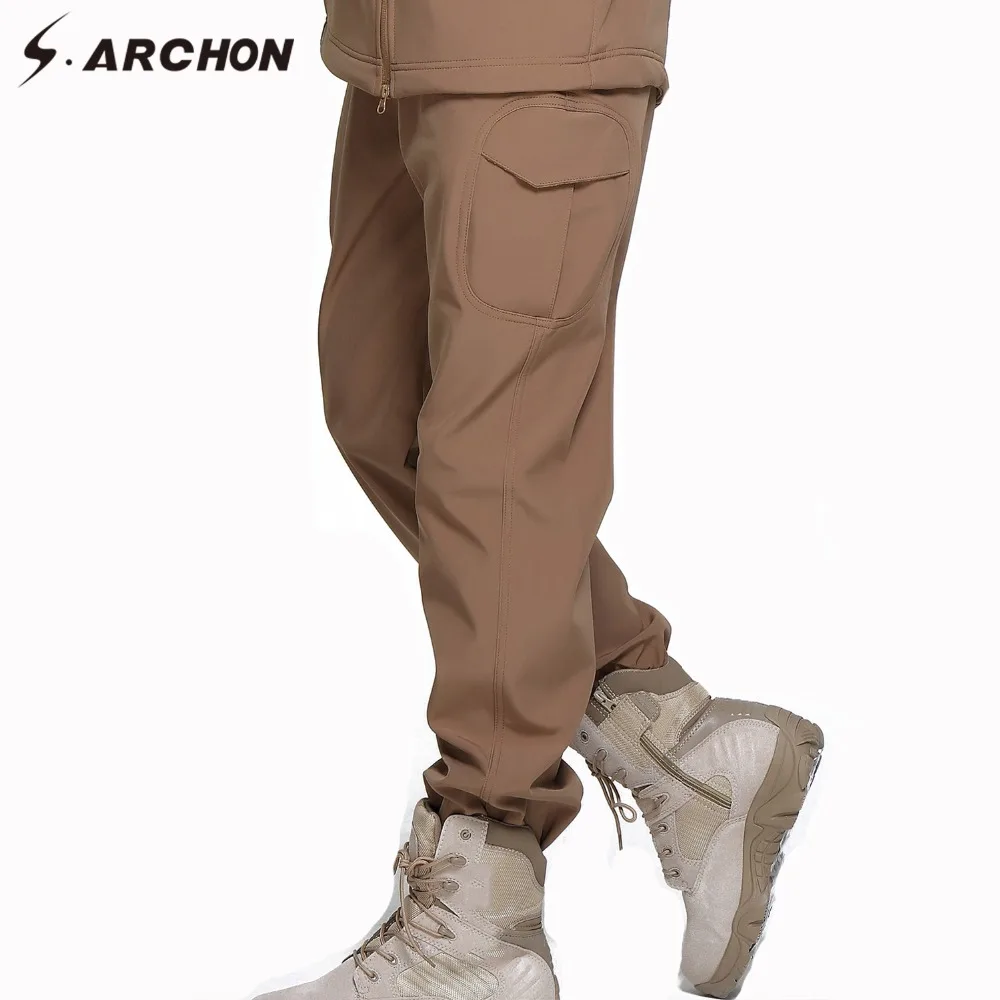 S. ARCHON зимние теплые флисовые тактические камуфляжные штаны мужские водонепроницаемые мягкие в виде ракушки тепловые военные штаны повседневные армейские брюки