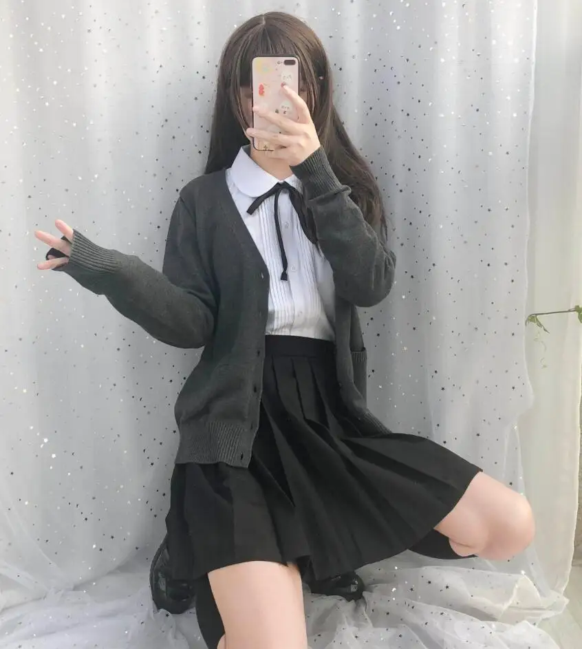 Японский костюм моряка с длинными рукавами Школьная форма Студенческая одежда класс японская форма JK рубашка Длинная юбка пальто комплект BLACK004