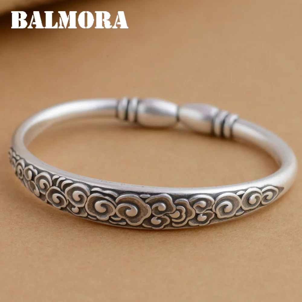 Женский и мужской браслет BALMORA открытый этнический из чистого серебра 990