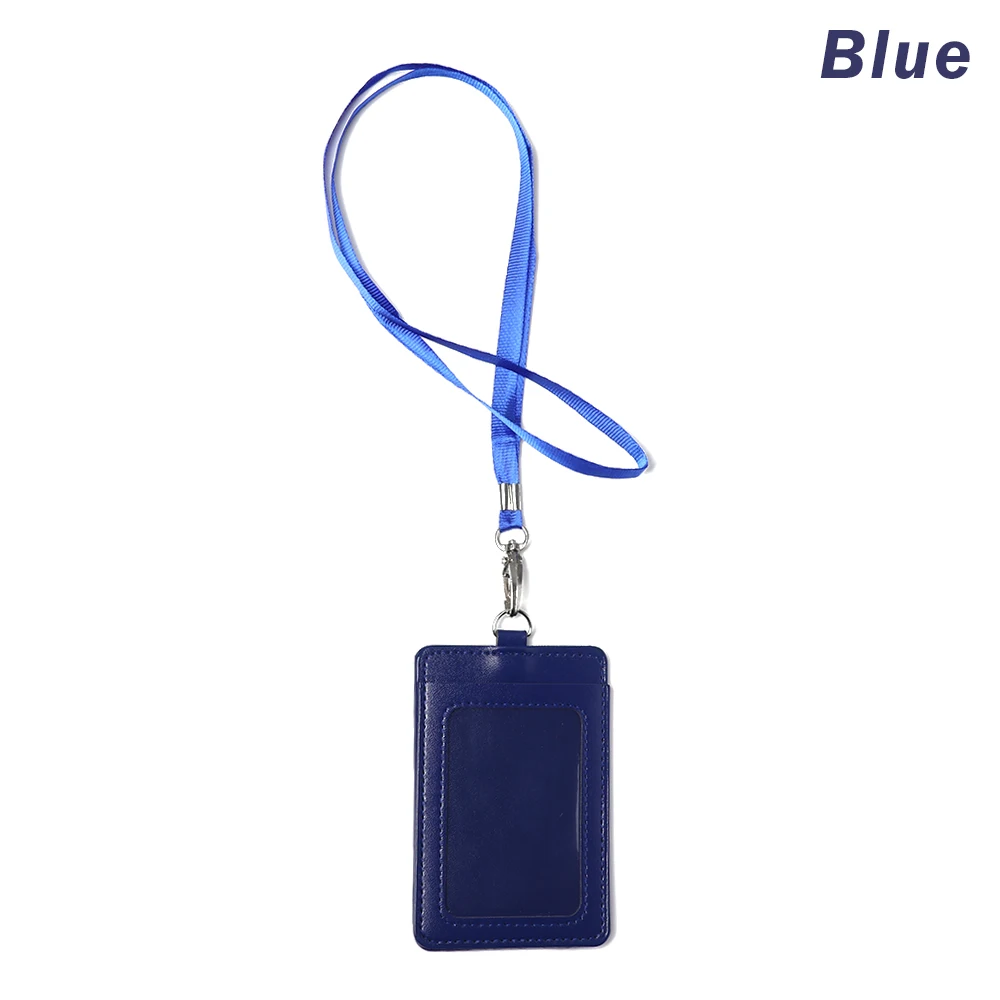Держатель для карт из искусственной кожи с веревкой, двойной чехол для удостоверения личности, держатель для кредитных карт, офисные принадлежности - Цвет: Style 1- blue