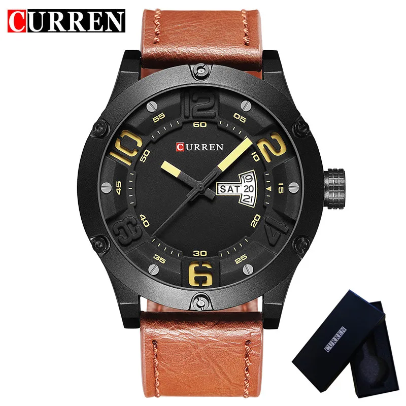 

relogio CURREN Top Brand Luxury Mens Watches Male Leather Date Clocks Sport Military Clock Men 3D Number Quartz Watch Box 8251