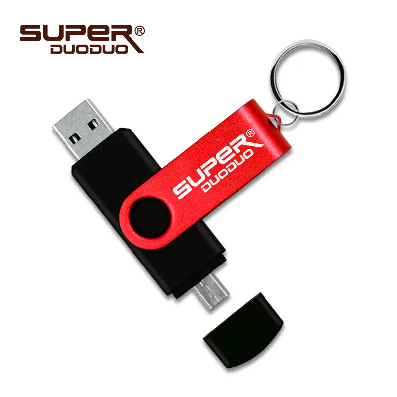 Высокоскоростной многоцветный OTG 2 в 1 USB флеш-накопитель 64 Гб 128 ГБ флеш-накопитель 8 Гб 16 Гб Micro USB Флешка 32 Гб Флешка usb+ брелок - Цвет: Красный