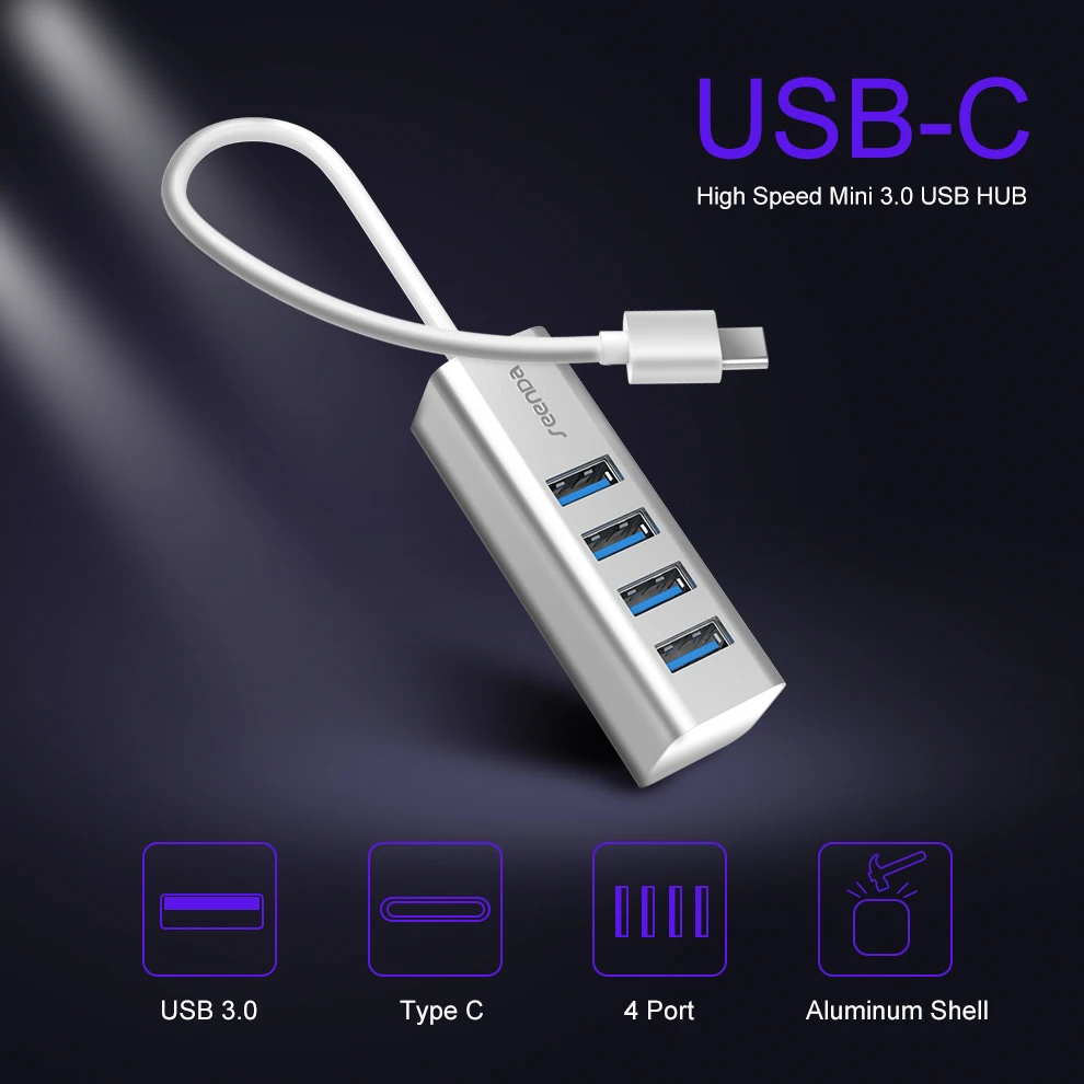 SeenDa type C 3,0 usb-хаб, алюминиевый сплав, 4 порта, высокая скорость зарядки, синхронизация, передача данных, разветвитель, переключатель для Mac, книга, планшет, ПК