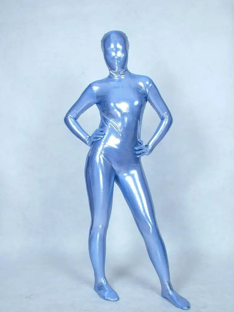 Белый полный тело лайкра спандекс латекс/Резина Cos Zentai костюм боди костюмы для взрослых нарядное платье - Цвет: Light blue