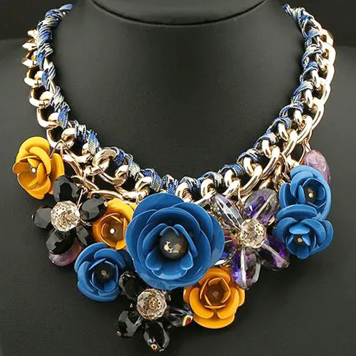 Винтажное прозрачное ожерелье с большим цветком из кристаллов, модное ювелирное ожерелье для женщин - Окраска металла: Color 4