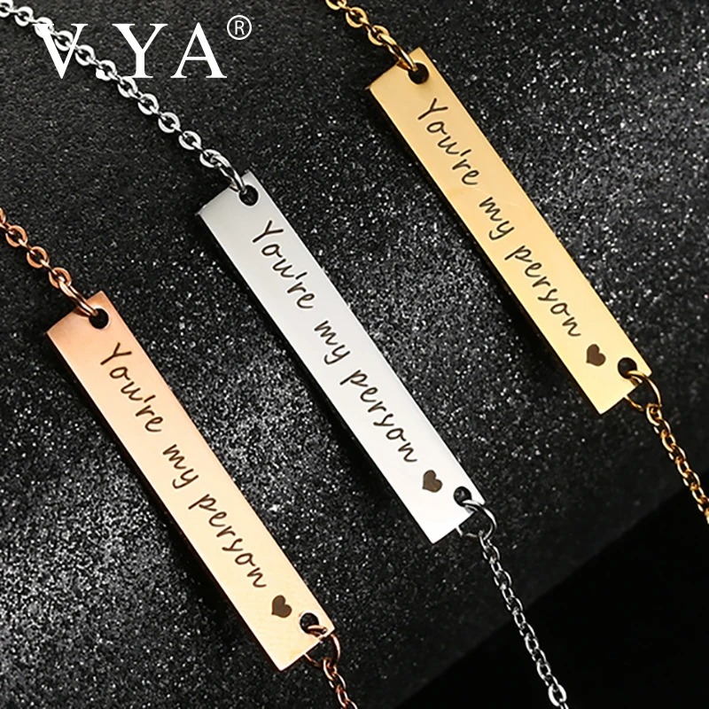 

V.YA Fashion New Design Stainless Steel Pendant Carved Letters YOU ARE MY PERSON Necklace/Chain For Women Romantic Jewelry Gift