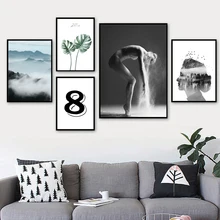 Woman Abstract Mountain Dance Leaf Wall Art Canvas Painting Nordic Posters And Prints Wall Pictures For Living Room Home Decor